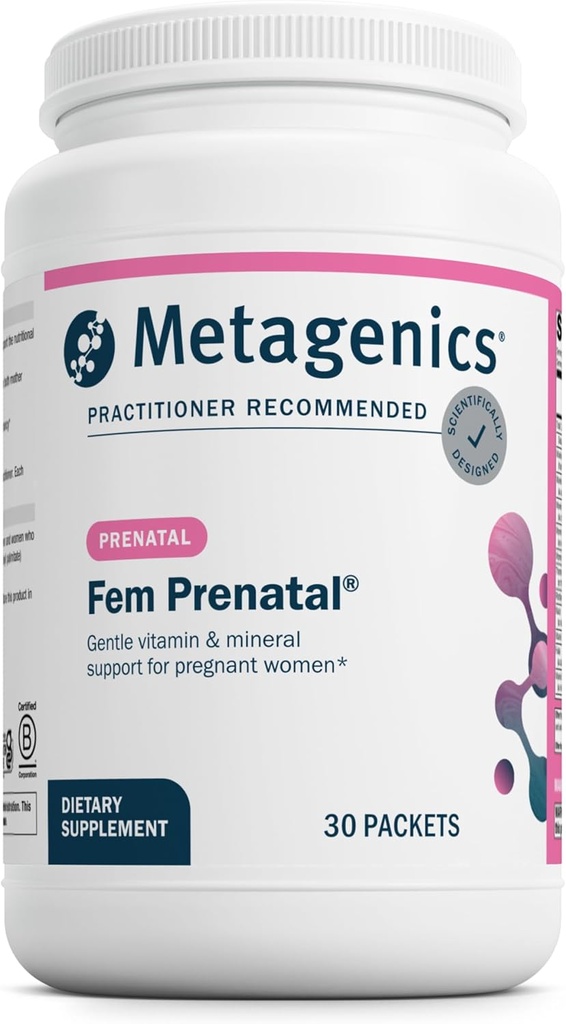 Metagenics Fem Prenatálne - Prenatálne vitamíny a minerály Supplement* - Prenatály pre ženy* - s vitamínom C, jódom a biotínom - Multivitamíny Jemné pre systém - 30 paketov