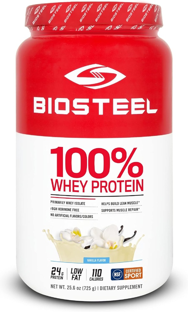 BIOSTEEL 100% Whey Protein Powder Supplement, rBGH Hormone Free e não-GMO pós-treino Fórmula, Vanilla, 25 Servings