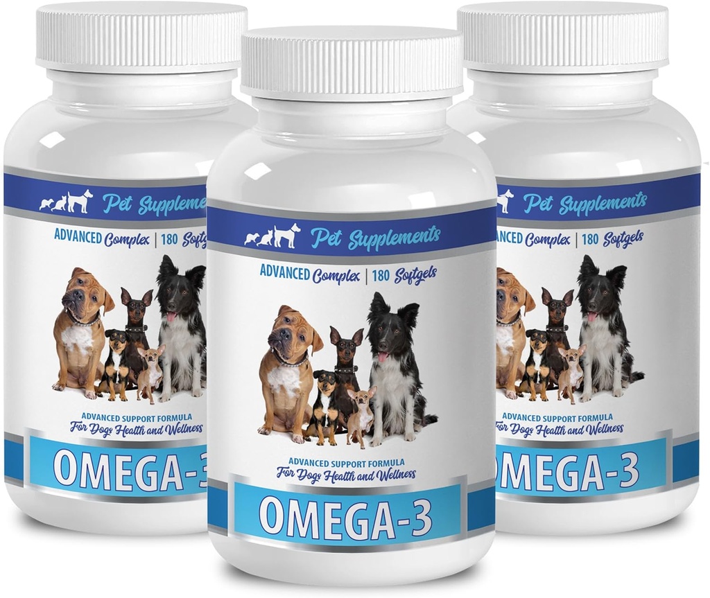 PPPLEMENTS " LLC Skin and Coat Wet Dog Food - Dog Omega 3 Essential Fatty ACIDS - Advanced Formula - Hair and Coat Health - Natural - Dog Anti inflammatory - 3 Bottles (540 Softgels)