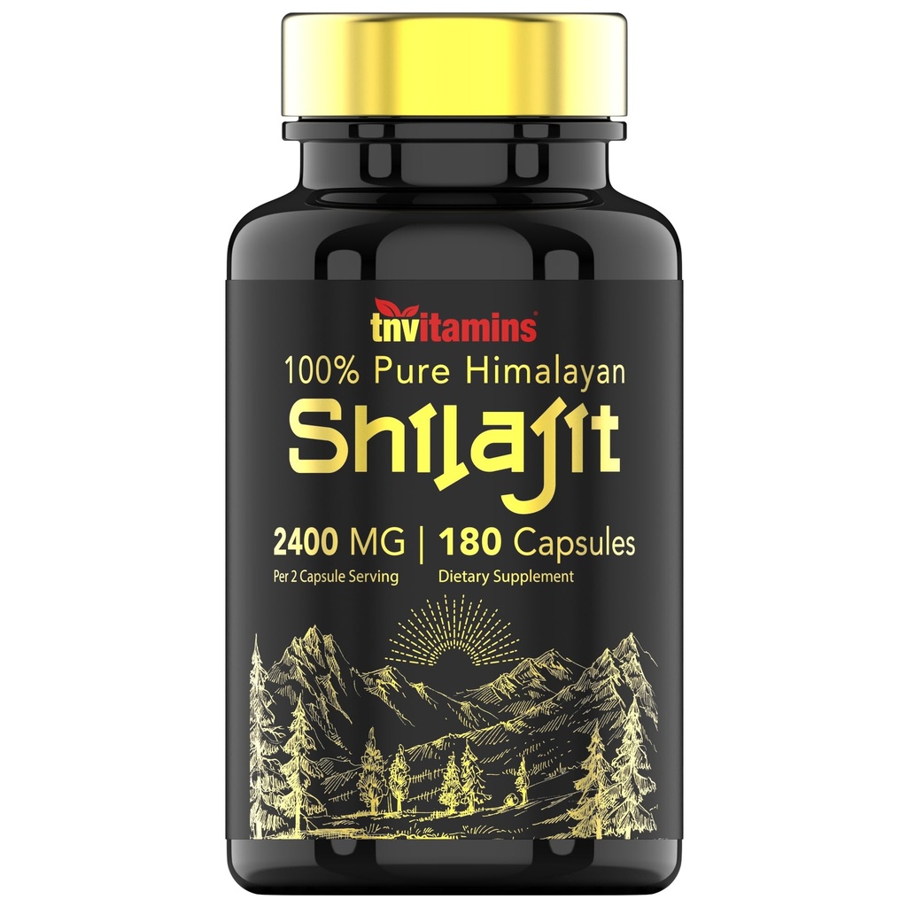 tnvitamins Shilajit Capsules 2400 MG - 180 Capsules | 100% Pure Himalayan Shilajit Resin Capsules for Men & Women | Three Month Supply! | Non-GMO, Gluten-Free