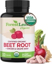 ForestLeaf Organic Beet Root Capsules - Beetroot Supplement 16000mg Styrka 20:1 Extract Pills w / Ginger Grape Seed | Stöd Blodtryck, Nitric Oxide, Flow, Circulation | Beets Powder - 120 Caps