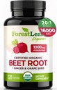 ForestLeaf USDA Organic Beet Root Capsules - Beetroot Supplement 1000mg 20:1 Extract w/Ginger Grape Seed - Support Blood Pressure, Nitric Oxide, Flow, Circulation - Made in USA - 120 Caps