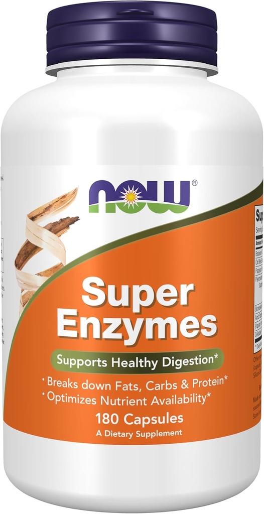NOW Συμπληρώματα Τροφίμων, Super Enzymes, Formulated with Bromelain, Ox Bile, Pancreatin και Papain,180 Κάψουλες