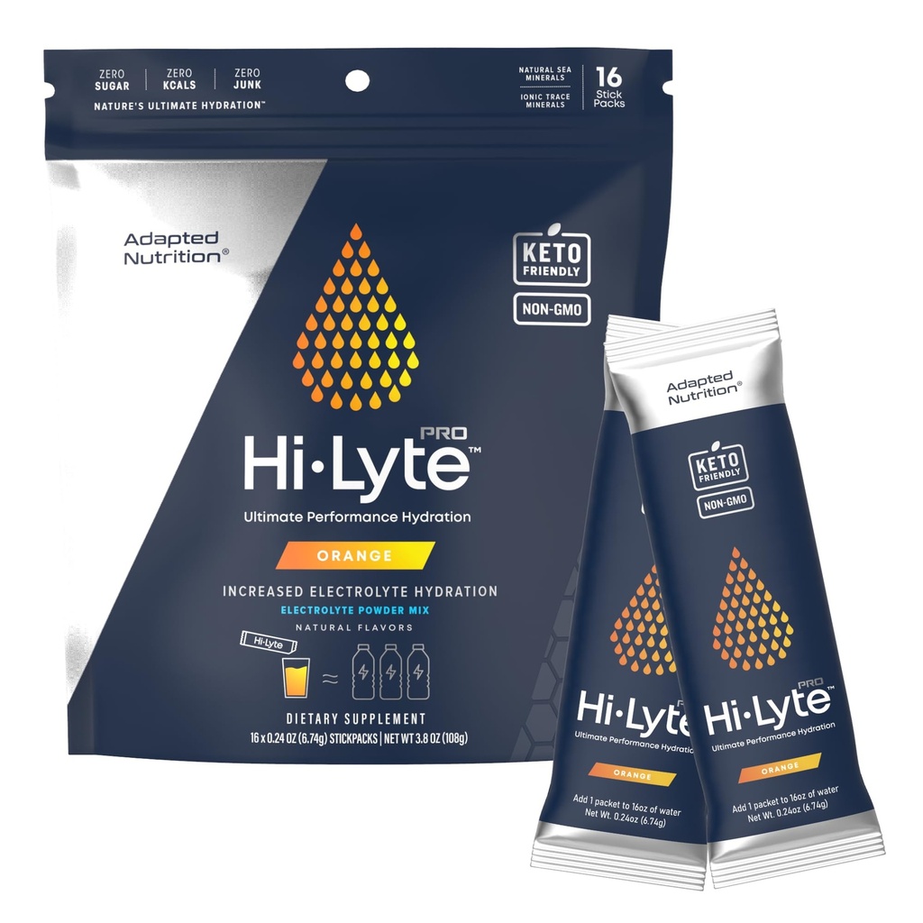 Hi-Lyte Pro Hydration Packets - 16 Individual Drink Packets | Orange | Flavored Electrolyte Powder Packets | Sugar-Free, Zero Carb, Zero Calorie