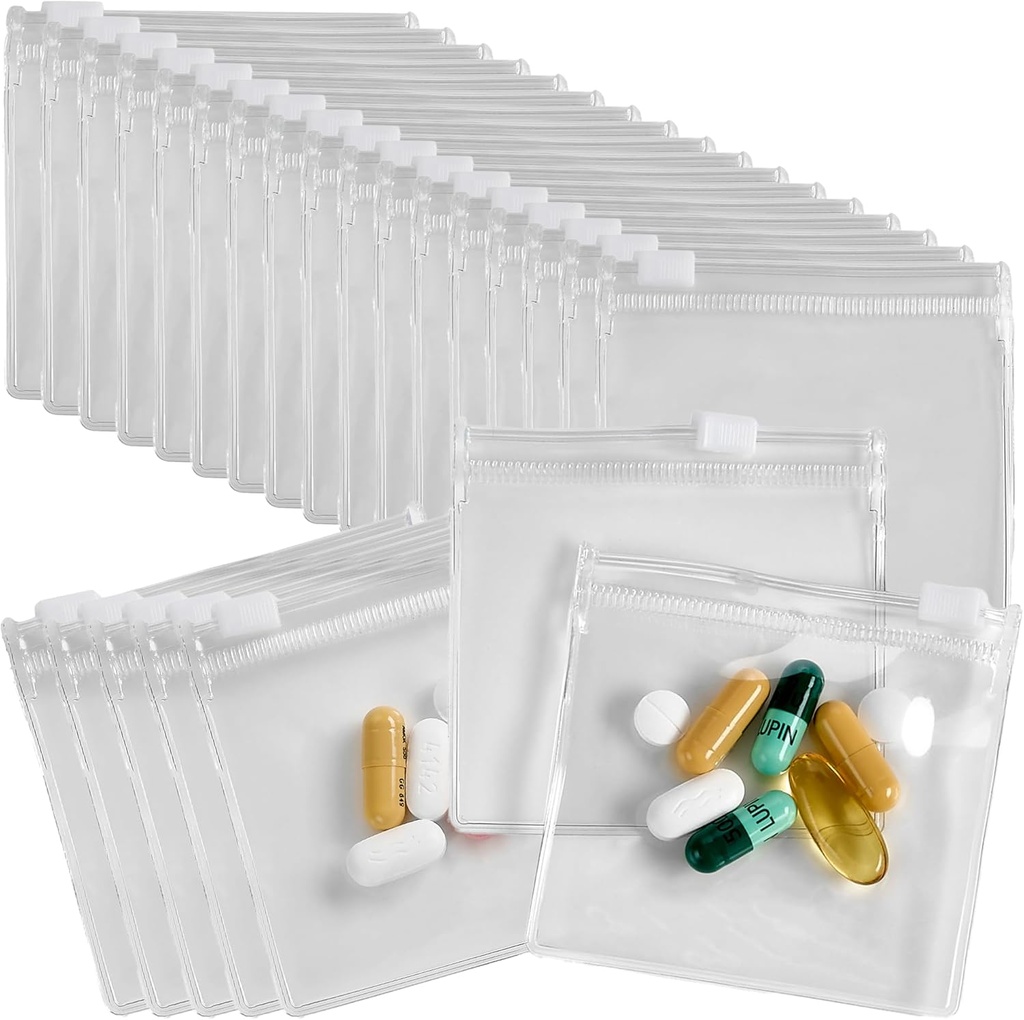 Zippered Pill Pouch Bags - 24 PC-uri, Slide Lock Clear din plastic Mini Bags, BPA-Free pentru pastile vitamine, Suplimente, Medicamente, Bijuterii, Meșteșuguri, Obiecte mici - Auto-Salling, Reutilizabil, Travel-Friendly