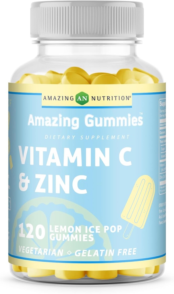 Amazing Formulas Vitamin C with Zinc Supplement | Lemon Ice Pop Flavor | 120 Gummies