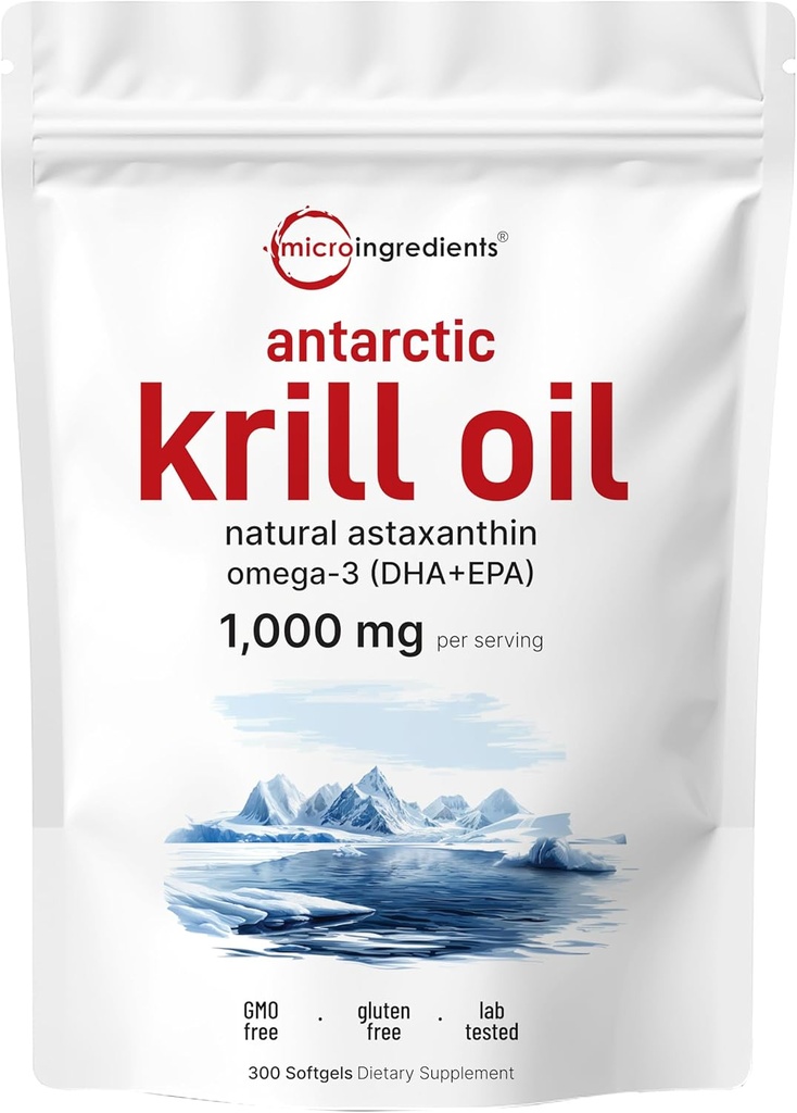 Suplemento de aceite de krill antártico con astaxantina natural, 1000mg por porción, 300 Soft-Gels, Rico en Omega-3s EPA & DHA, soporta sistema inmunitario e saúde cerebral, fácil de Swallow