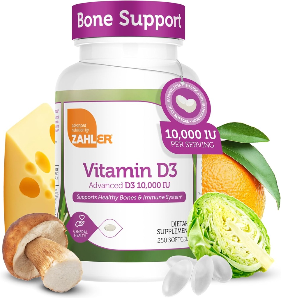 Zahler - Advanced Vitamin D3 10,000 IU Softgels (250 count) Kosher Vegetarian Friendly Vitamin D for Immune Support, Bone, Teeth ' Muscle Health - easy Swallow VIT D 3