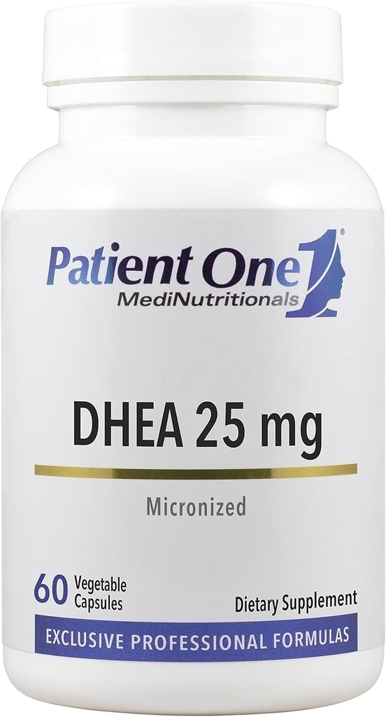 Patiënt One DHEA 25 mg Supplement ter ondersteuning van positieve stemming, energieniveaus, en energene gezondheid* Gemicroniseerd voor verbeterde absorptie 60 capsules