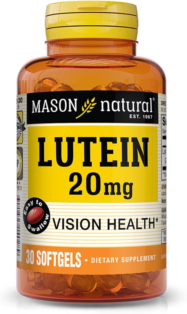 MASON NATURAL LUTEIN 20 mg 含维生素E - 健康视觉和眼功能,支持眼部健康,30软胶