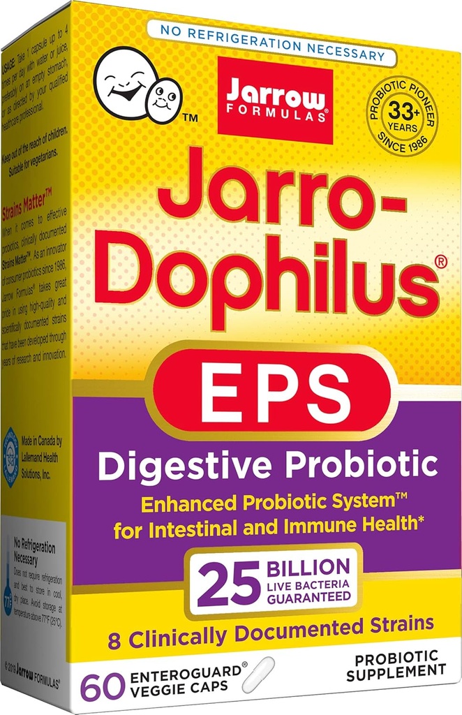 Jarow Formulas Jarro-Dophilus EPS Higher Potency, 25 милиарда клетки на Veggie капсули, Подкрепете Gasto general Health, 60 Count (Cool Ship, Pack of 2)