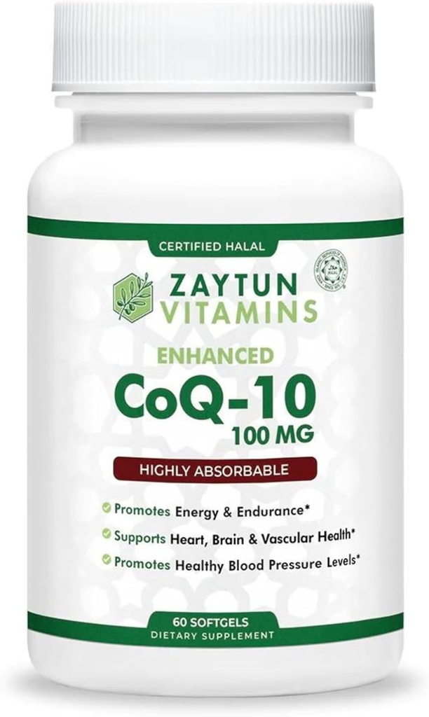 Zaytun Halal CoQ10 Altamente Absorbable, Uno por día, apoya la salud cardíaca y la producción de energía, 60 Mini Softgels, Hecho en EE.UU. - Vitaminas Halales
