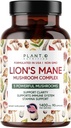 Plant.O Premium Lion's Mane Supplement, All Natural Nootrophic Brain Supplement, 5 蘑菇综合体 — Lion's Mane, Reishi, Chaga, Maitake, Shiitake for 豁免, Focus, Mood & Memory Boost, 90 Caps