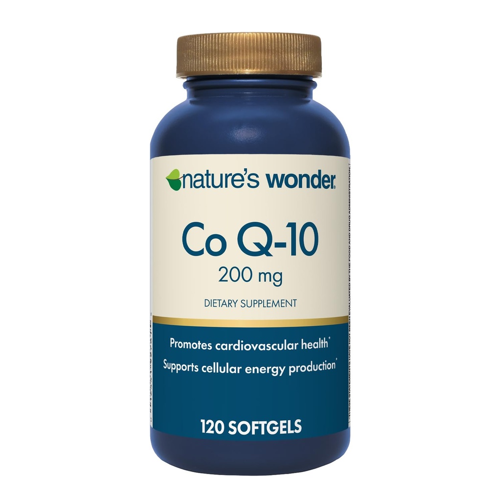 Nature's Wonder CoQ10 Supplement - CoQ10 200mg Softgels to Support Heart Health, Cardiovascular Function, and Cellular Energy Production, 120 Softgels, 120 Days Supply