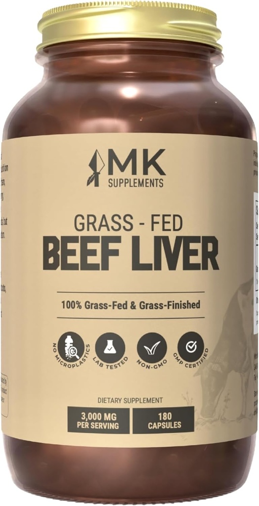 תוספי ח"כ Grass פד Beef Liver תוסף, תומך בייצור אנרגיה, Detoxification, Digestion, Immunity ו- Full Body, Non-GMO, Freeze Dried, 45 משרתים (3,000 מ"ג כל אחד)