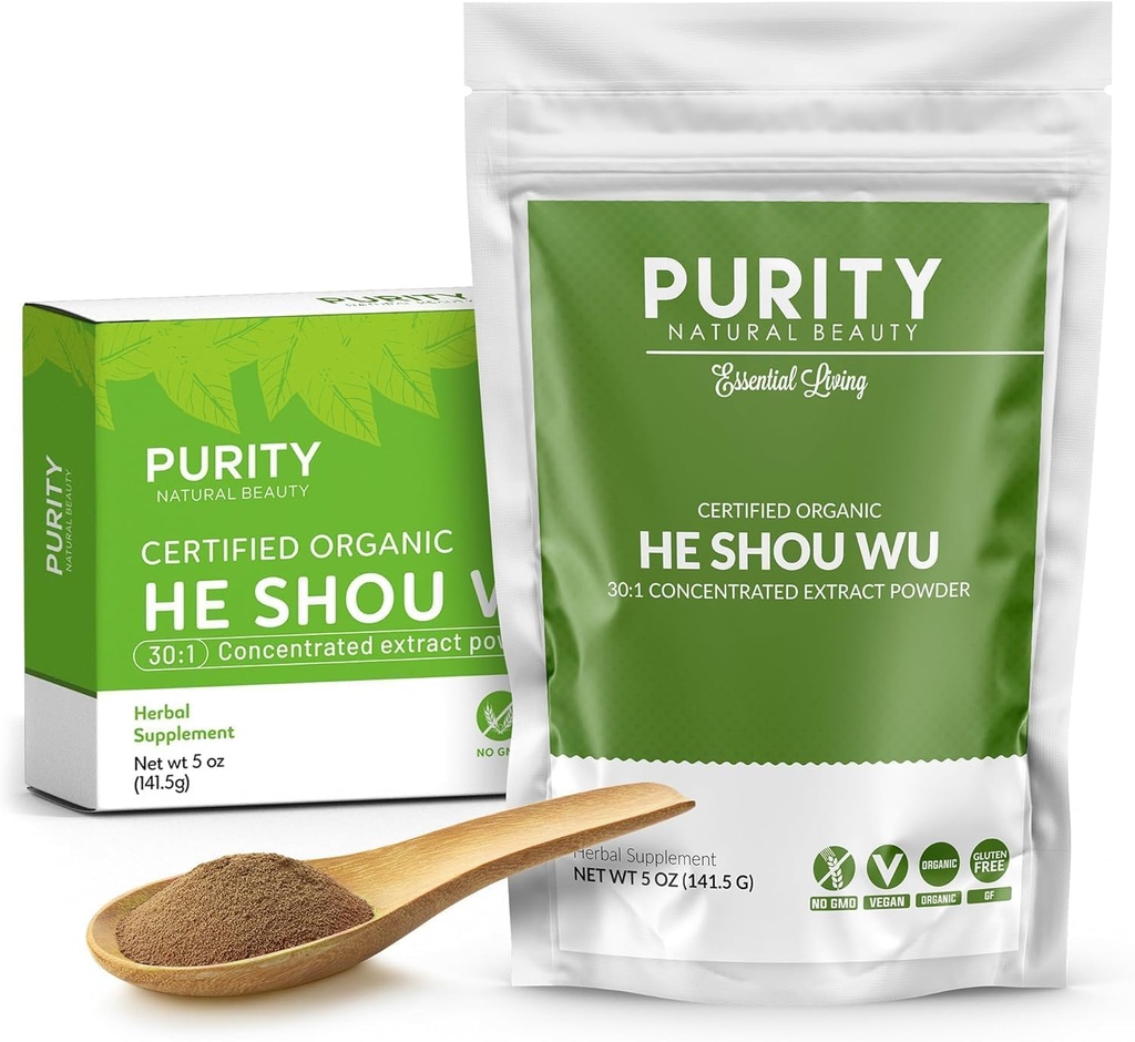 Sertificēts Organic He Shou Wu - Large 5oz Bag of 30:1 Koncentrēts-Fo-ti - Organic Foti Extract- Fo ti He Shou Wu Organic-Plus Free Bamboo Spoon