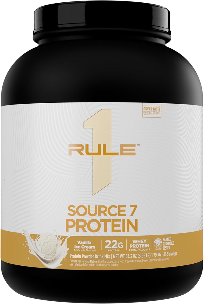 Pravidlo 1 Zdroj 7 Protein - Dekadentní příchuť, Velvety hladká textura, 22g Kdykoliv protein, a 10g Přirozeně Ocurring EAAs per Serving from 7 Premium Sources (4 litry *, Vanilla Ice Cream)