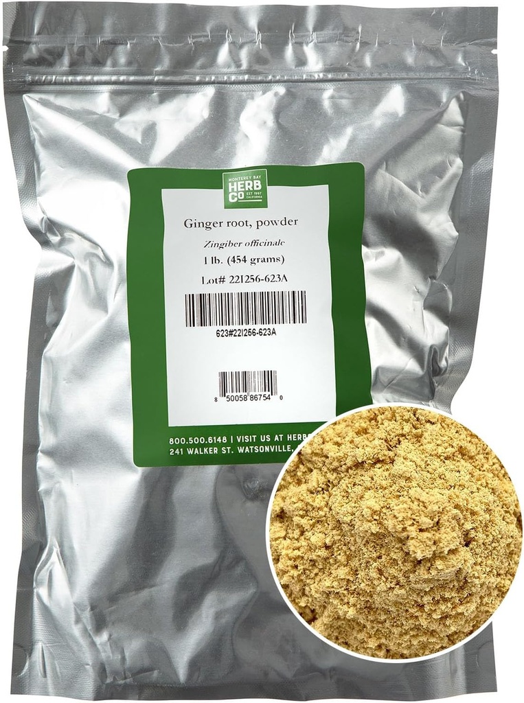 MONTEREY BAY HERB CO. Ginger Root Powder | Pungent Spice | Add to Foods | Use in Bath Soaks & Body Scrubs (1 Pound, Powder)