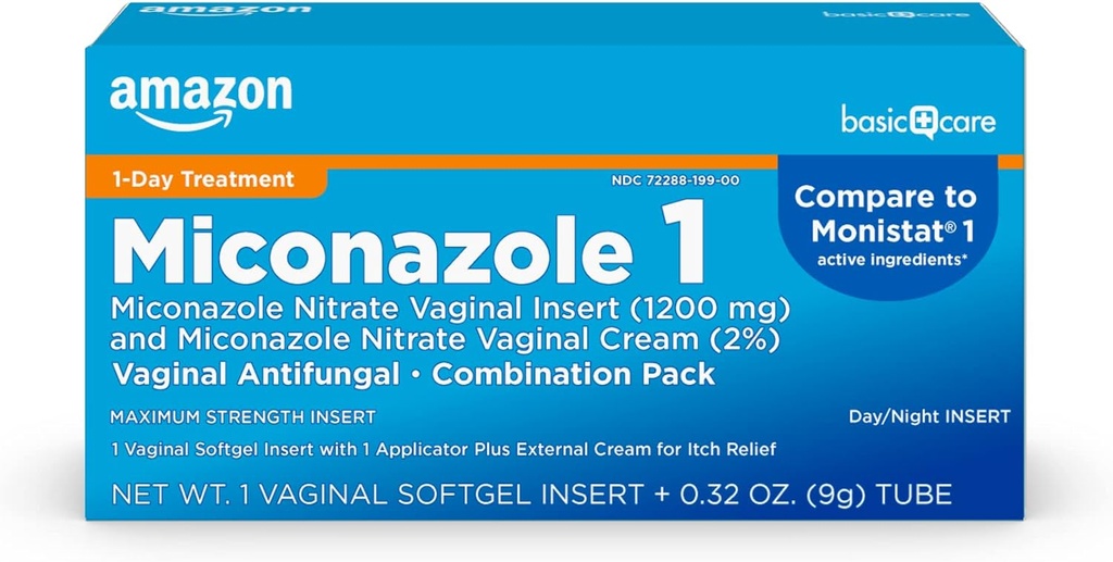 Basic Care Miconazole Nitrat Vaginal Sett inn 1200 mg og Mikonazole Nitratkrem 2 Kombinasjon Vaginal Yest Infeksjon, Hvit, 0,32 Ounce (Pack of ), 1 greve