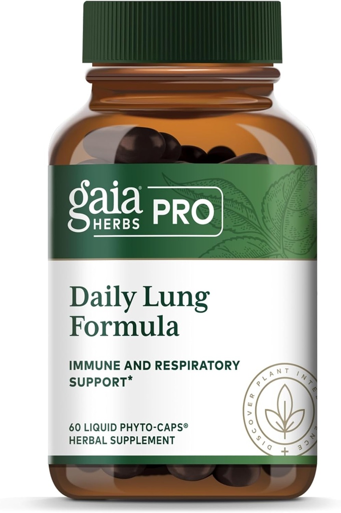 GAIA HERBS PRO Daily Lung Formula - Apoio á saúde respiratoria * - Suplemento inmune con Mullein Leaf, Marshmallow Root & More - Vegan, Gluten-Free, Soy-Free - 60 Liquid Phyto-Caps (60 Servizos)