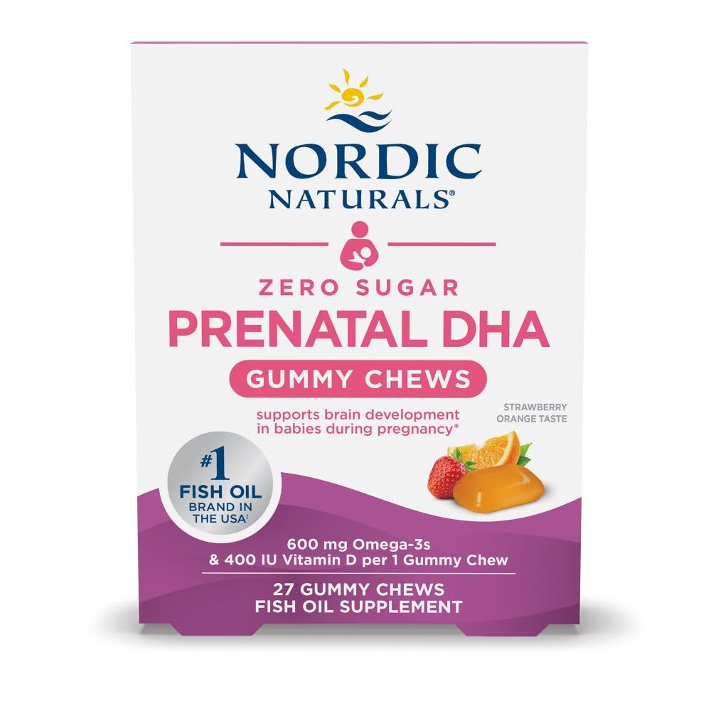 Nordic Naturals Zero Sugar DHA Prenatal Vitamin Gummies, Strawberry Orange Flavor - 27 Gummies - Supplements for Pregnancy - 600 mg Omega-3 Fish Oil and 400 IU Vitamin D3-27 Servings
