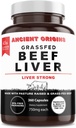 Ancient Origins Grass Fed Beef Liver Two month Supply, Подкрепете производството на енергия, Почистване, Храносмилане, Имунитет и пълно състояние на тялото, Не ГМО, Замразен Сушен черен дроб Допълнение, 360 капсули