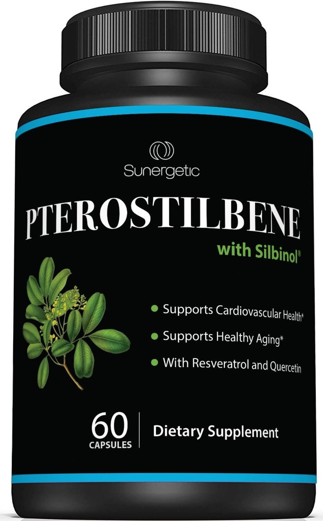 Premium Pterostilbene priedas - Pterostilbene su Resveratrol & Quercetin - Sveiko senėjimo palaikymas - Natural Source Pterostilbene 100mg per Tarnybą - 60 Capsules
