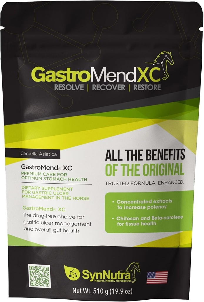 GastroMend XC,马的天然Equine胃健康100%,促进治疗和预防胃溃疡,高潜力和有效,支持胃和Hindgut健康,30种服务,美国制造
