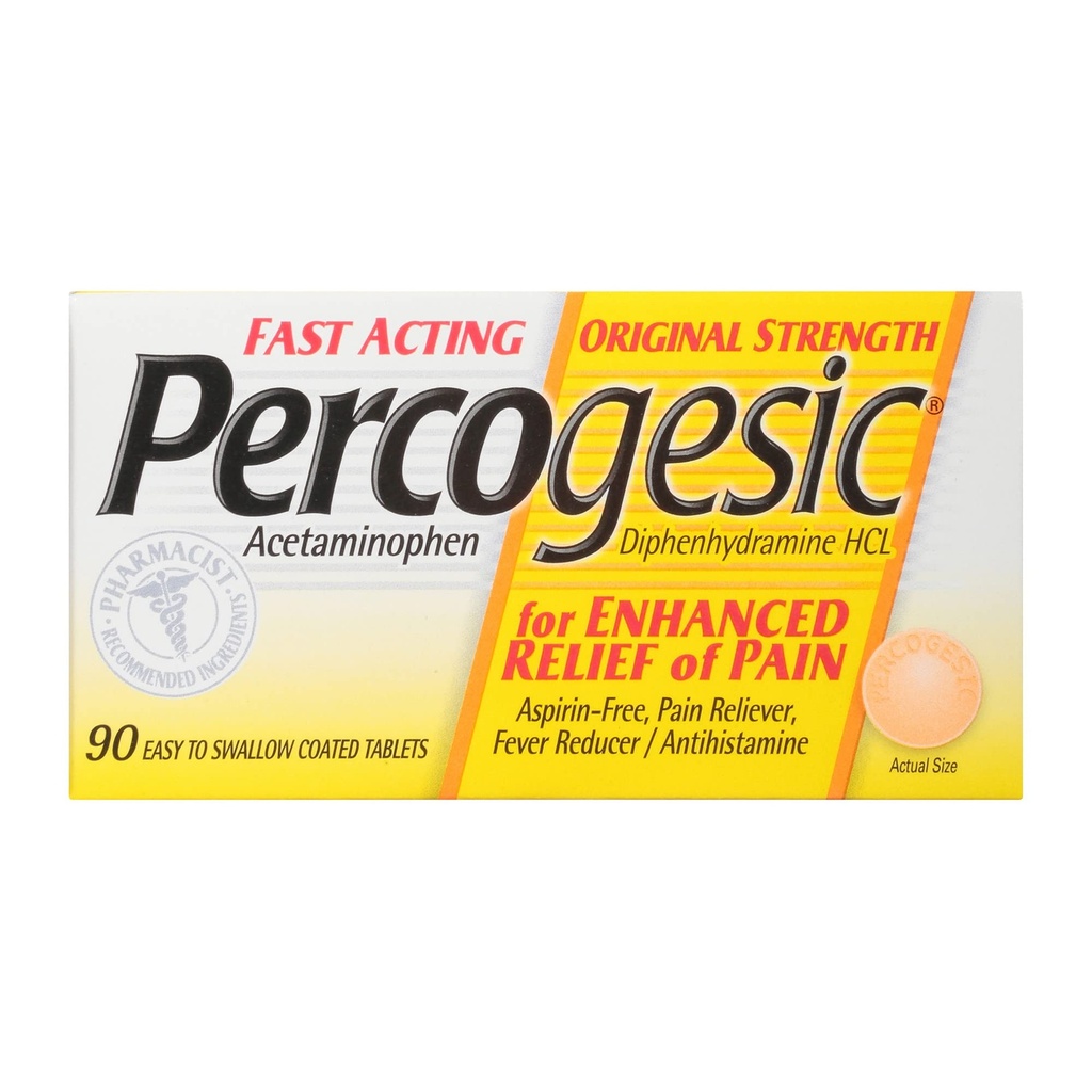 Percogesic Original Pain Relief | Aspirin Free Fast Acting Relief | 90 Coated Caplets