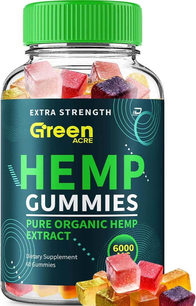 Gummies Hemp Hijau - dengan Seed Extract Green Acre Hemp Gummies Gennitus Herbal Tambahan Kesehatan dan Wellness, All Natural Gummy (1 Pack - 60 Gummies)