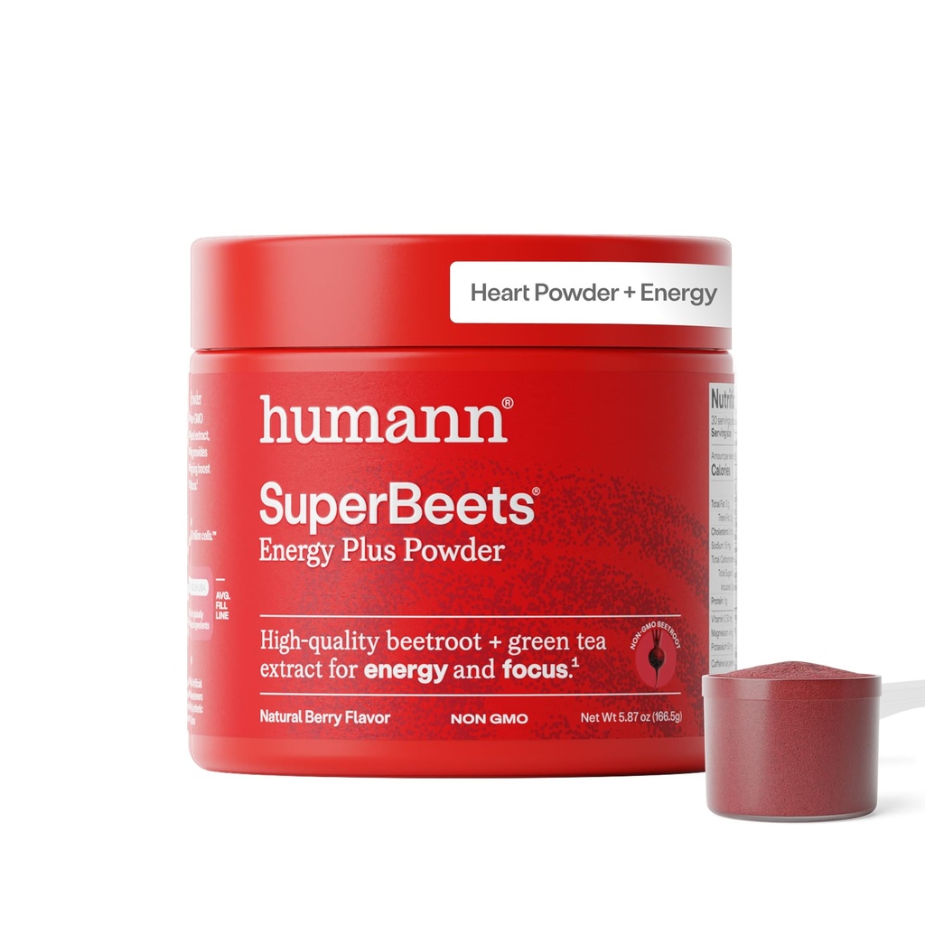 Humann SuperBeets Energy Plus with Grape Seed Extract - Beet Root Powder, Green Tea Extract, Caffeine, Vitamin C, Non-GMO, 5.87oz