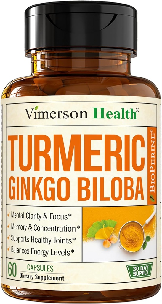 Ginkgo Biloba en Kurkuma Curcumin supplement met zwarte peper & Organic Tumeric 