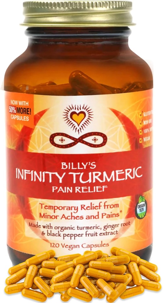 Infinity Turmeric Capsules, høy potens Curcumin Supplement, USDA sertifisert organisk kosttilskudd med svart pepper og ginger, rå, vegansk glutenfri