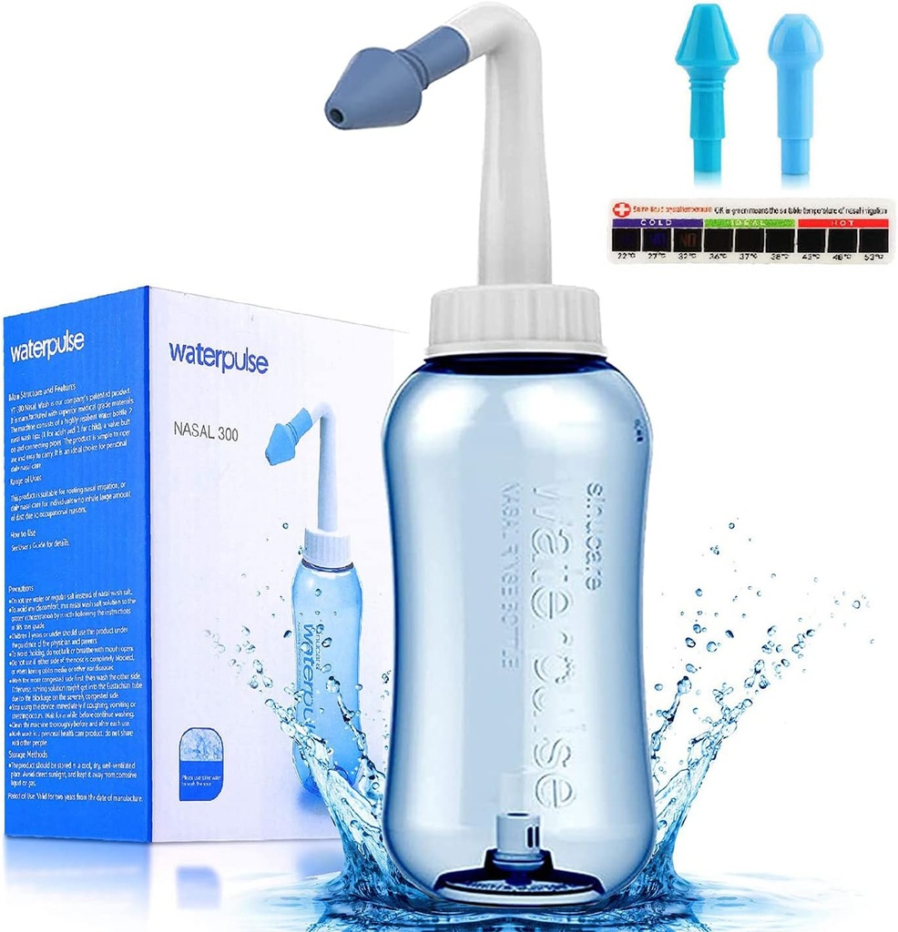Darate Neti Pot Sinus Rinse Lahvička, Čistič nosu Tlak Rinse Nazální zavlažování pro dospělé & Kid BPA zdarma s termometrem samolepky (300ml)