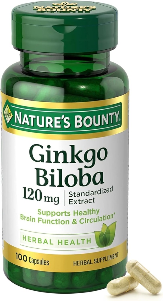 Nature's Bounty Ginkgo Biloba Capsules 120 mg, Memory Support Supplement, Supports Brain Function and mental Alertness, 100 Capsules
