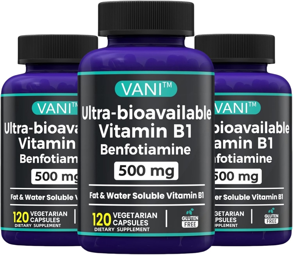 2 em 1 Fórmula melhorada: Vitamina B1 com Benfotiamina 500mg, Suplemento de gordura soluble de vitamina B-1, 500 mg - 120 Cápsulas (3)