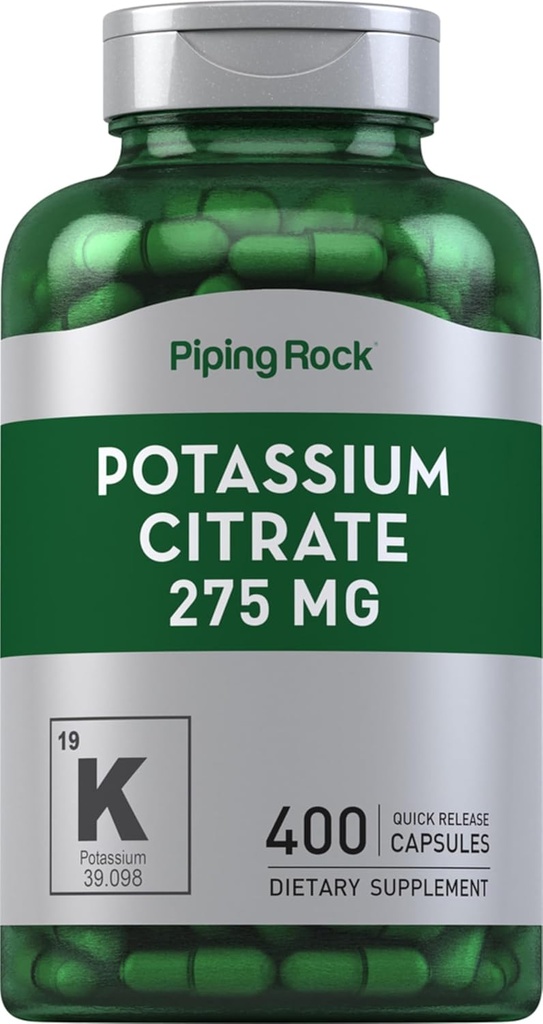 Piping Rock Kalium Citrat Supplement | 275 mg | 400 Kapsler | Ikke-GMO, Glutenfri