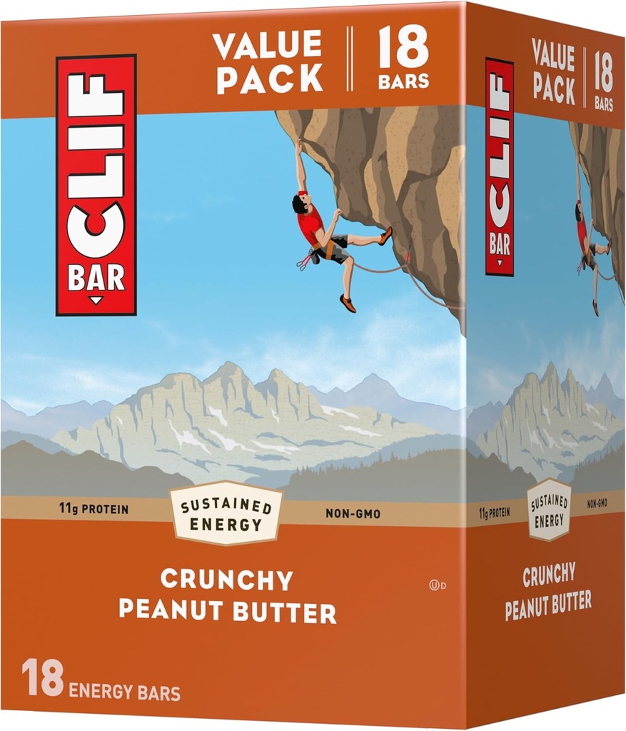 CLIF BAR - manteiga de cacahuete Crunchy - feito con avea ecolóxica - 11g Proteína - Non GMO - Baseada en plantas - Barras de enerxía - 2.4 oz. (18 Pack)