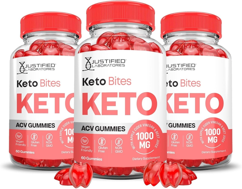Justifikované laboratóriá (3 balenia Keto Bites Keto ACV Gummy Advanced Formula 1000MG Keto Formulované s granátové jablko Repné šťavy prášok B12 Vegan Non GMO 180 Gummy