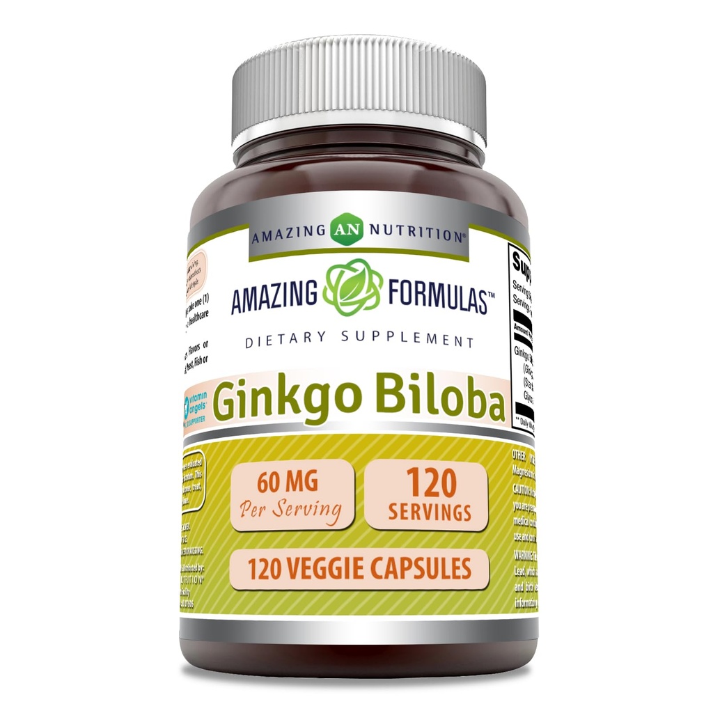 Amazing Formulas Ginkgo Biloba Extract | 60 Mg | 120 Veggie Capsules Supplement | Non-GMO | Gluten Free | Made in USA
