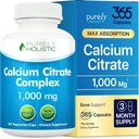 Calcium Citrate 1000mg | Healthy Bone & Teeth Support | High Absorption Cal Citrate | Gentle on Digestion | Vegan & Non-GMO | 3 Month Supply | Calcium Supplements for Women & Men | 365 Capsules