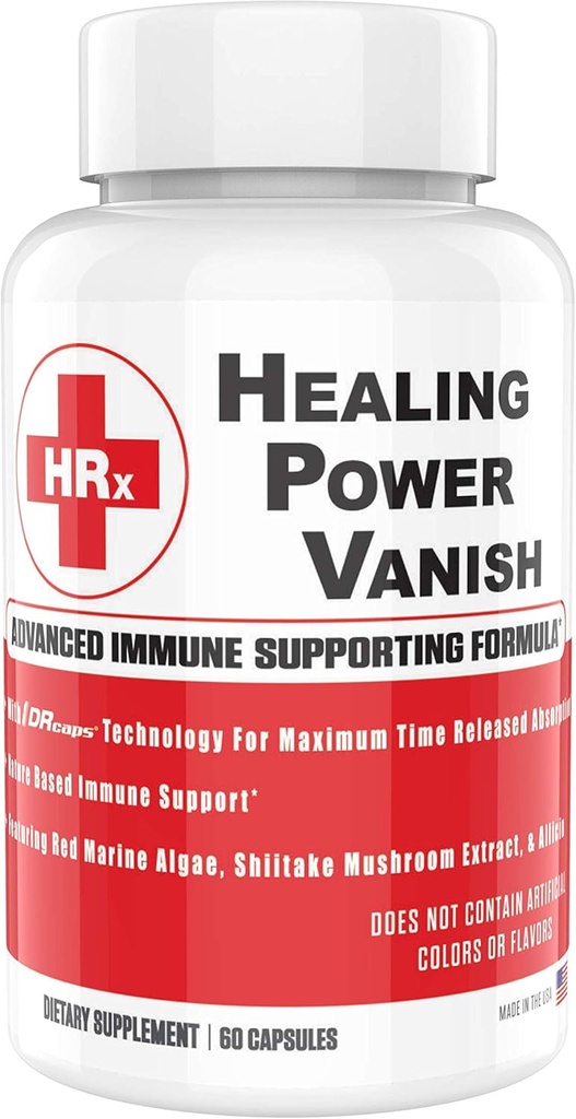 Herp Rescue Healing Power Vanish, Immune Support for Women, Mushroom Supplement, Pure Shiitake Mushroom, Beta Glucan, Red Marine Algae, 60 Capsules