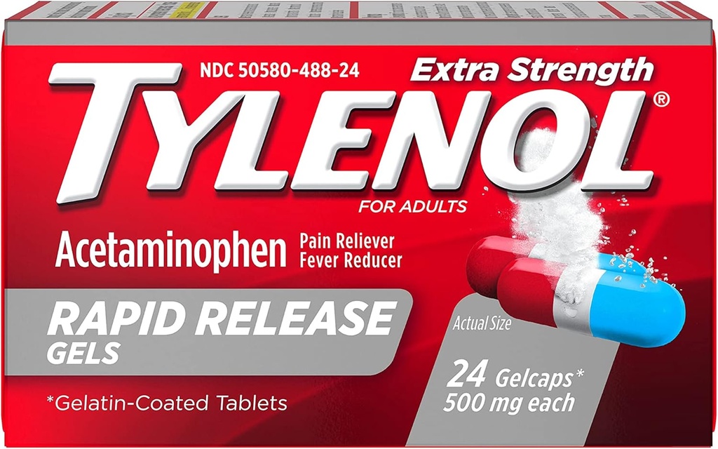 طراز Tylenol Extra Strength Rapid Release Gelcaps - 24 ct, Pack of 2