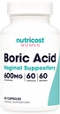 Ácido Bórico Nutricost 600mg, 60 Cápsulas - Supositório Vaginal - Não-GMO - para Mulheres