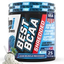BPI Sports Best BCAA Shredded - Caffeine Free Thermogenic Recovery Drink, Lean Muscle Building BCAA Powder for Women and Men, Preworkout BCAAs Amino Acids Drink- Blue Raz - 25 Servings