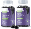 Viteey Sambucus Elderberry Gummies suaugusiems - Elderberry Vitaminas C ir Cinko Imunitetas Gummies - Vegan, Gluten- Free - 120 Count