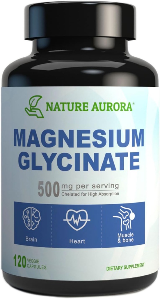 Glycinát hořečnatý 500 mg Kapsle - Chelated High Absorption Magnesium Bisglycinát dodatek pro spánek, Muscle & Heart Support for Women & Men - Čistá, bezlepková, Non- GMO, 120ct