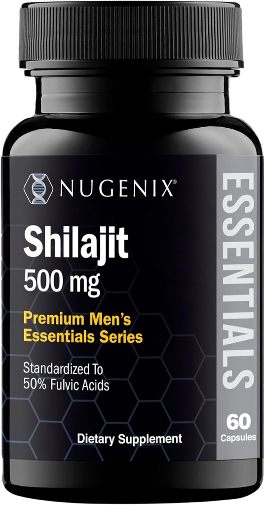 Nugenix Essentials Shilajit Kapsule Supplement od Muži a ženy - 500mg, Štandardizovaný na 50% kyseliny fulvovej, Himalayan, 60 Kapsule