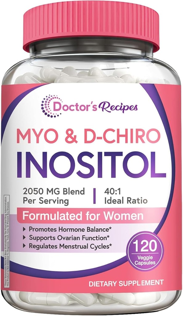 תוספי Inositol של הדוקטור, Myo-Inositol & D-Chiro Inositol קפסולות 2050 מ"ג לשרת, אידיאלי 40:1 בלנדר, איזון הורמונלי עבור נשים, Ovarianfunction & פוריות תמיכה, 120 טבעוני Caps