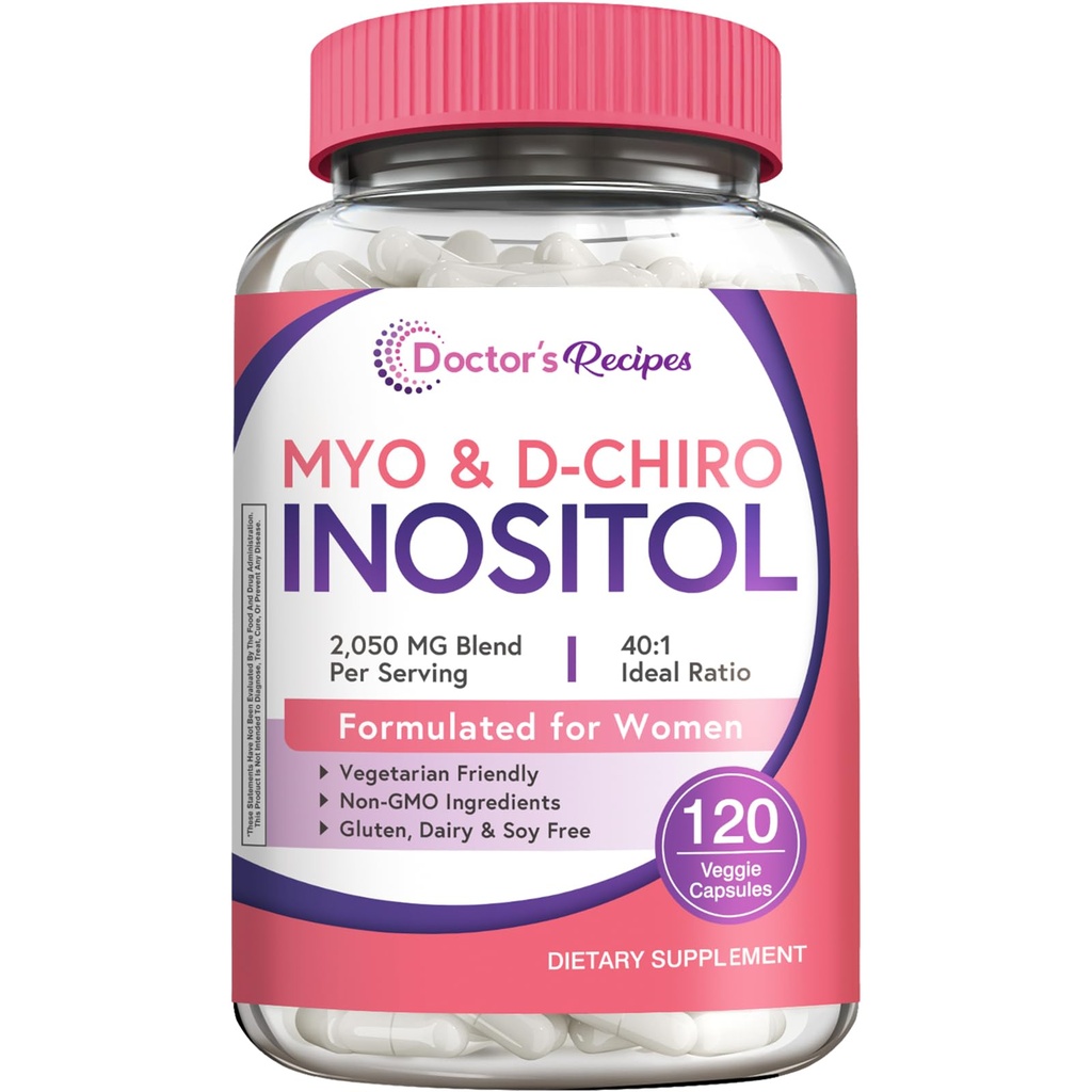 Doctor's Recipes Inositol Supplement for Women, Myo-Inositol & D-Chiro Inositol Capsules 2050mg per Serving, Ideal 40:1 Blend, 120 Vegan Caps